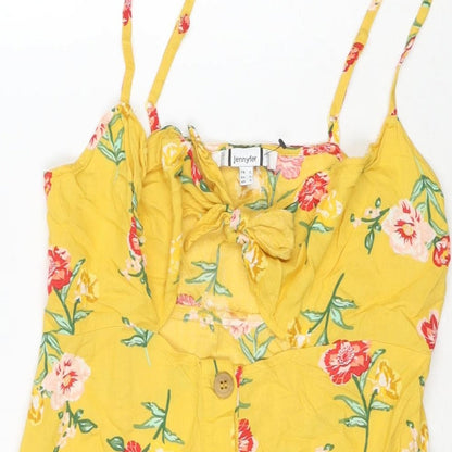 Jennyfer Womens Yellow Floral Polyester Tank Dress Size S Sweetheart Tie