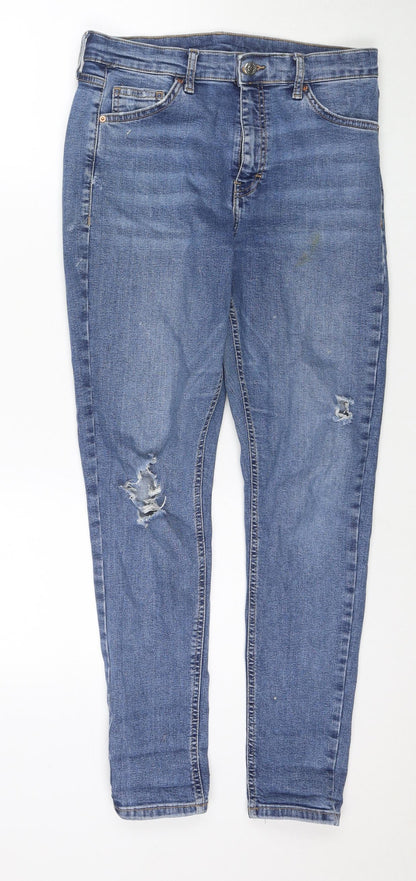 Topshop Womens Blue Cotton Skinny Jeans Size 30 L30 in Regular Zip