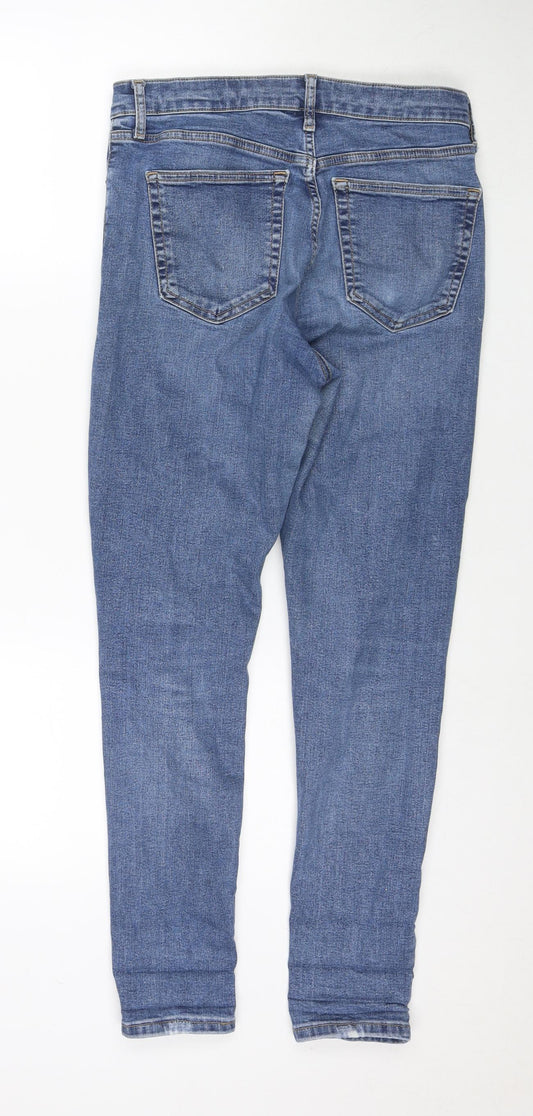 Topshop Womens Blue Cotton Skinny Jeans Size 30 L30 in Regular Zip