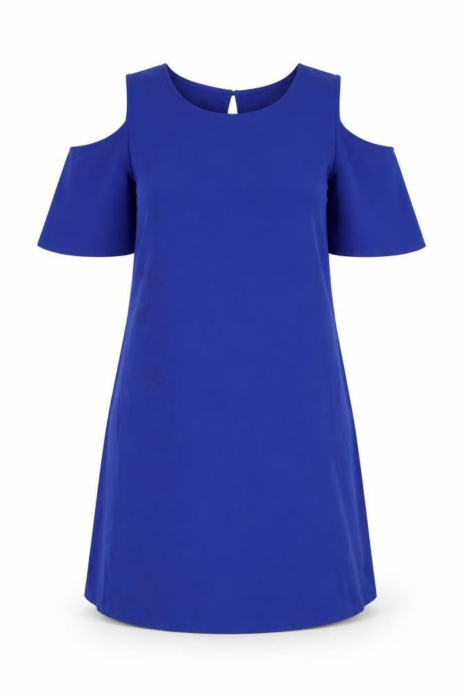 Marks and Spencer Womens Blue Polyester A-Line Size 10 Round Neck Button