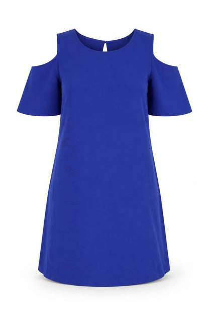 Marks and Spencer Womens Blue Polyester A-Line Size 10 Round Neck Button