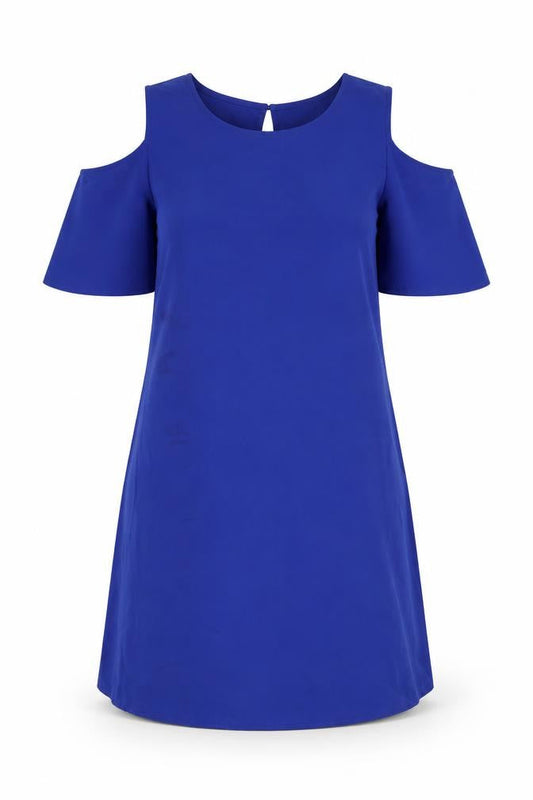 Marks and Spencer Womens Blue Polyester A-Line Size 10 Round Neck Button