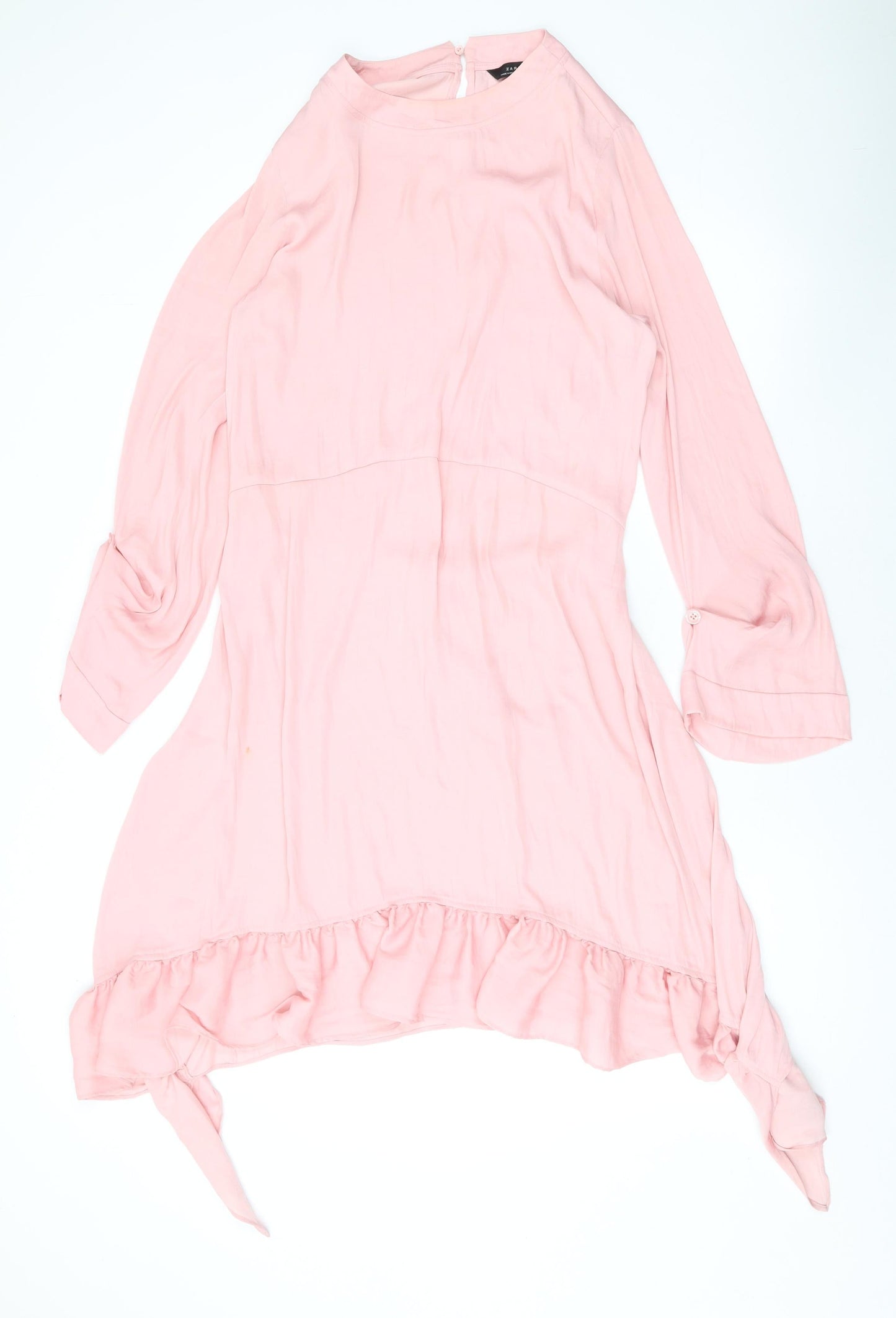 Zara Womens Pink Polyester A-Line Size S Round Neck Button