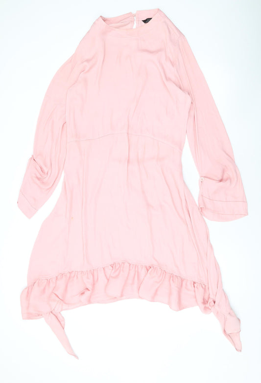 Zara Womens Pink Polyester A-Line Size S Round Neck Button