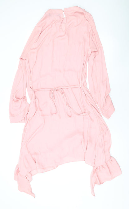 Zara Womens Pink Polyester A-Line Size S Round Neck Button