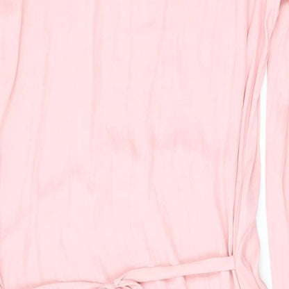 Zara Womens Pink Polyester A-Line Size S Round Neck Button