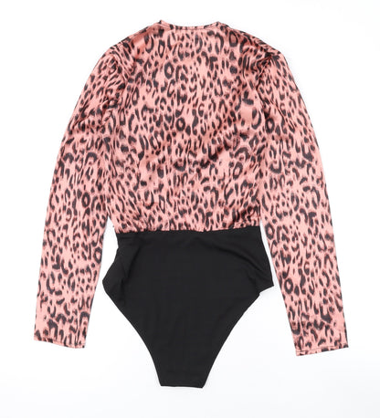 Unique 21 Womens Pink Animal Print Polyester Bodysuit One-Piece Size 8 L10 in Snap