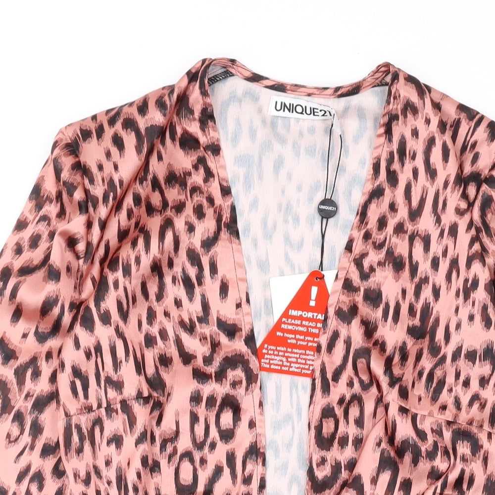 Unique 21 Womens Pink Animal Print Polyester Bodysuit One-Piece Size 8 L10 in Snap