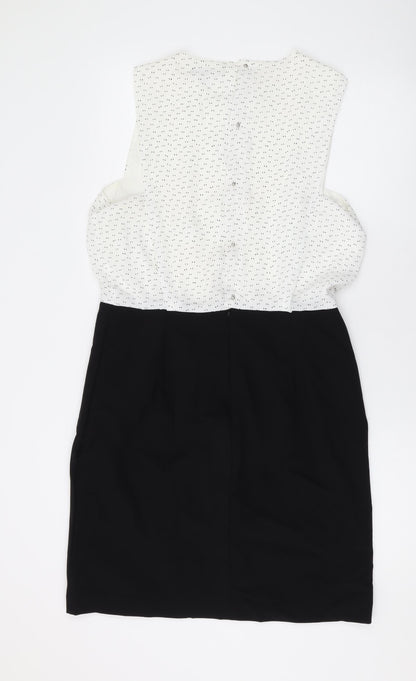 Mango Womens White Polka Dot Polyester Mini Size L Round Neck Button