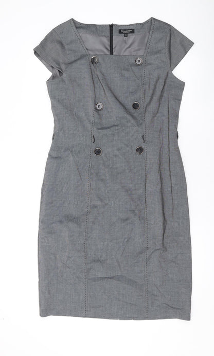Debenhams Womens Grey Polyester Pencil Dress Size 14 Square Neck Zip