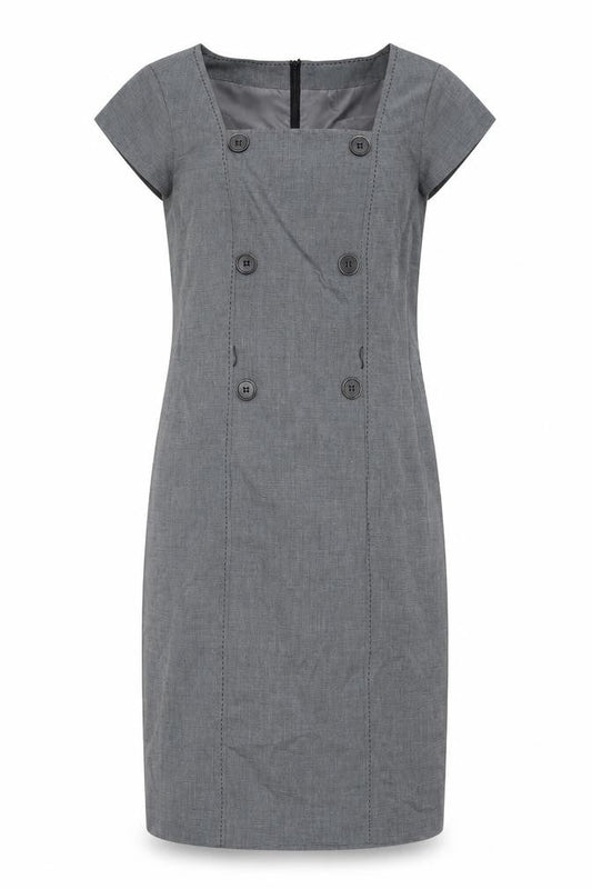 Debenhams Womens Grey Polyester Pencil Dress Size 14 Square Neck Zip