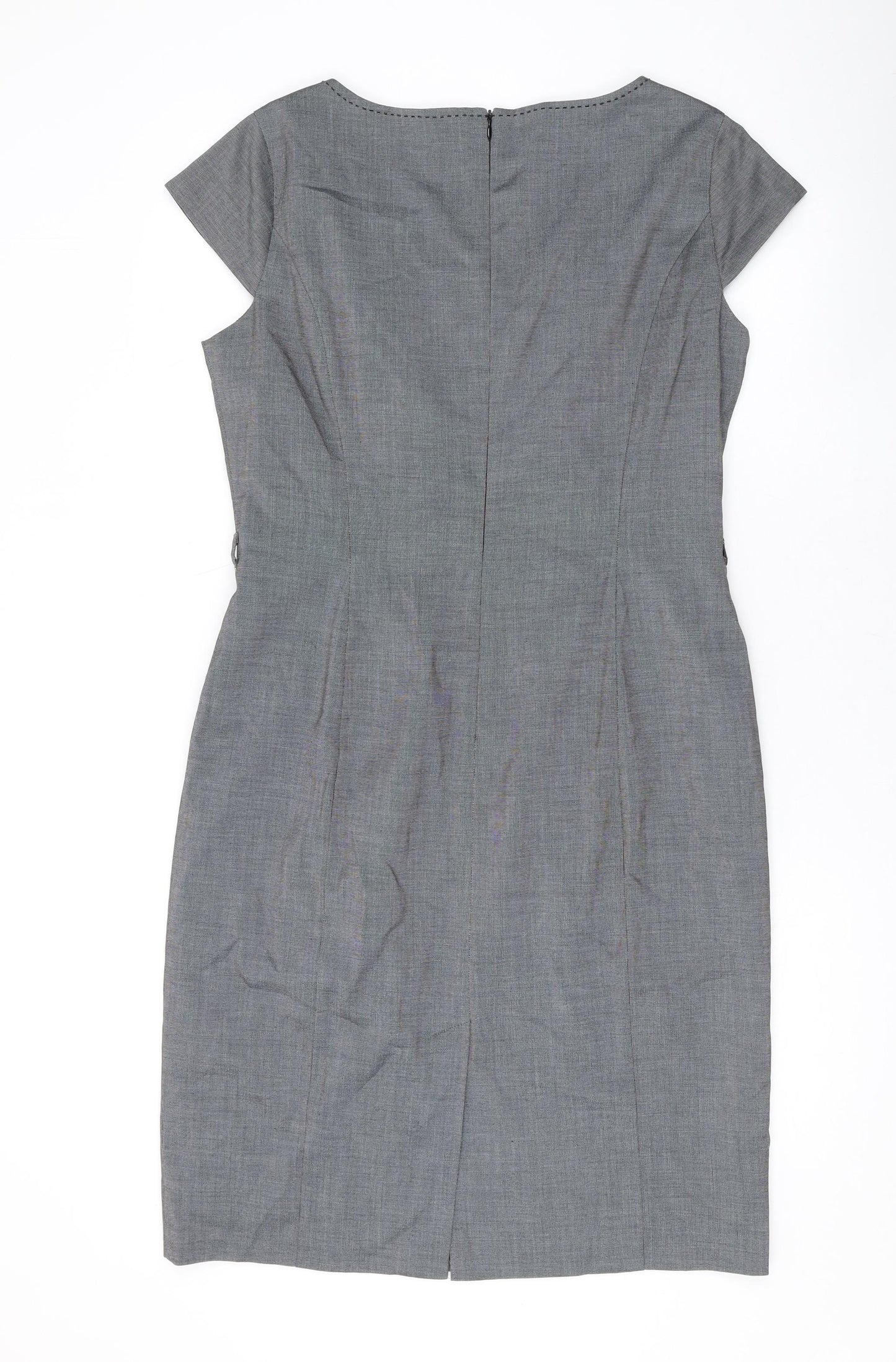 Debenhams Womens Grey Polyester Pencil Dress Size 14 Square Neck Zip