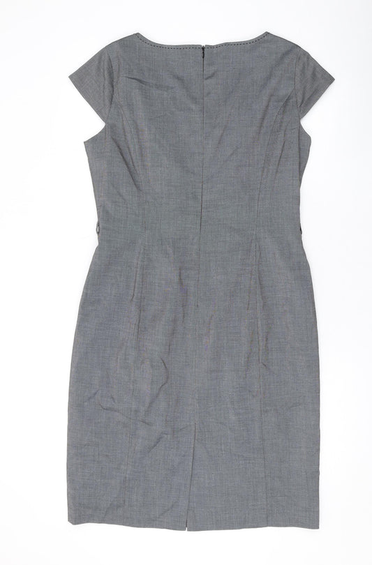 Debenhams Womens Grey Polyester Pencil Dress Size 14 Square Neck Zip