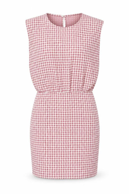 Zara Womens Pink Check Cotton Bodycon Size S Round Neck Button