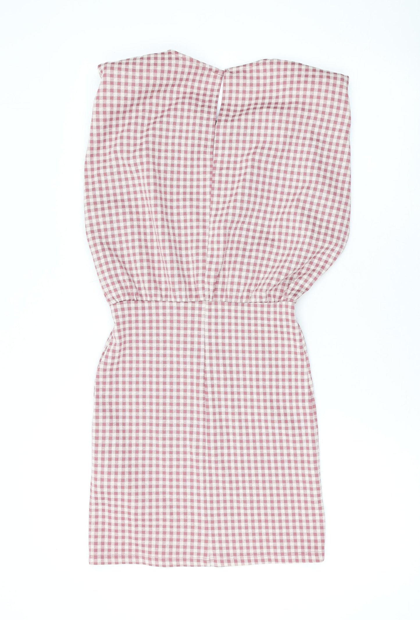 Zara Womens Pink Check Cotton Bodycon Size S Round Neck Button