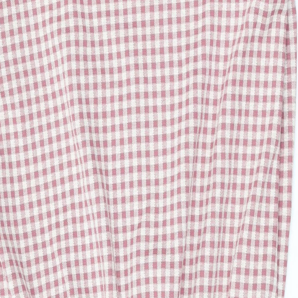 Zara Womens Pink Check Cotton Bodycon Size S Round Neck Button