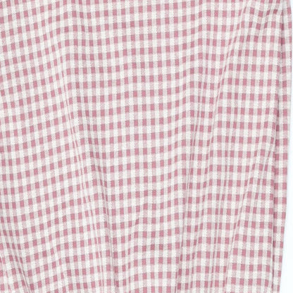 Zara Womens Pink Check Cotton Bodycon Size S Round Neck Button