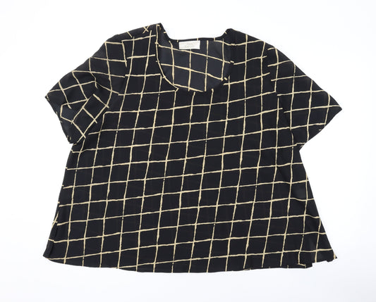 Ann Harvey Womens Black Geometric Polyester Basic T-Shirt Size 24 Round Neck