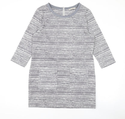 Marks and Spencer Womens Grey Striped Polyester Bodycon Size 12 Round Neck Zip