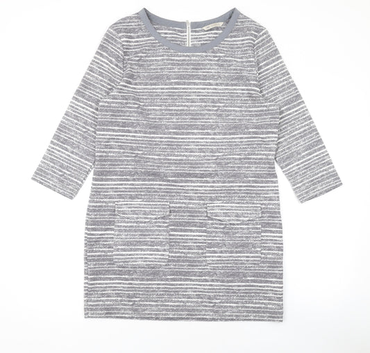 Marks and Spencer Womens Grey Striped Polyester Bodycon Size 12 Round Neck Zip