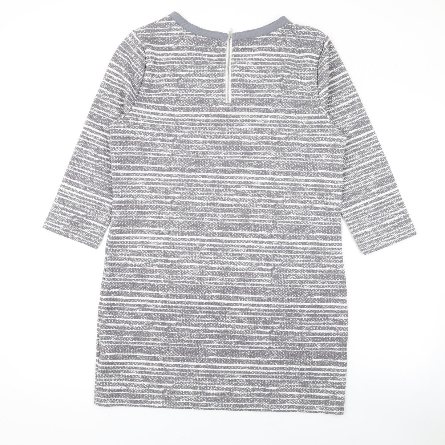Marks and Spencer Womens Grey Striped Polyester Bodycon Size 12 Round Neck Zip
