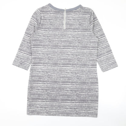 Marks and Spencer Womens Grey Striped Polyester Bodycon Size 12 Round Neck Zip