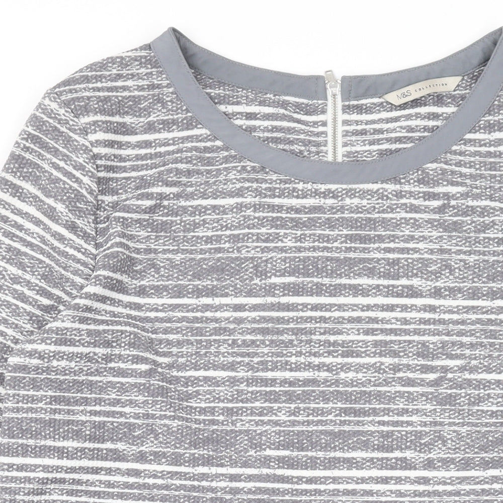 Marks and Spencer Womens Grey Striped Polyester Bodycon Size 12 Round Neck Zip