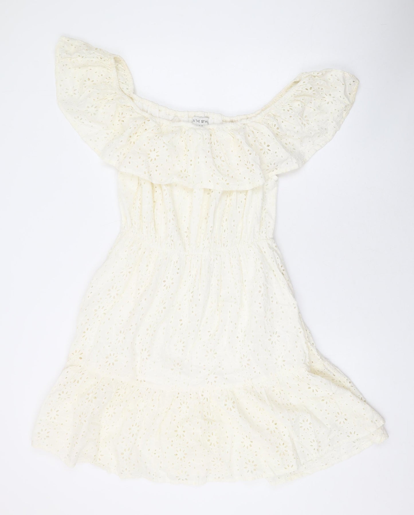 In the Style Womens White Geometric Cotton A-Line Size 12 Off the Shoulder Pullover