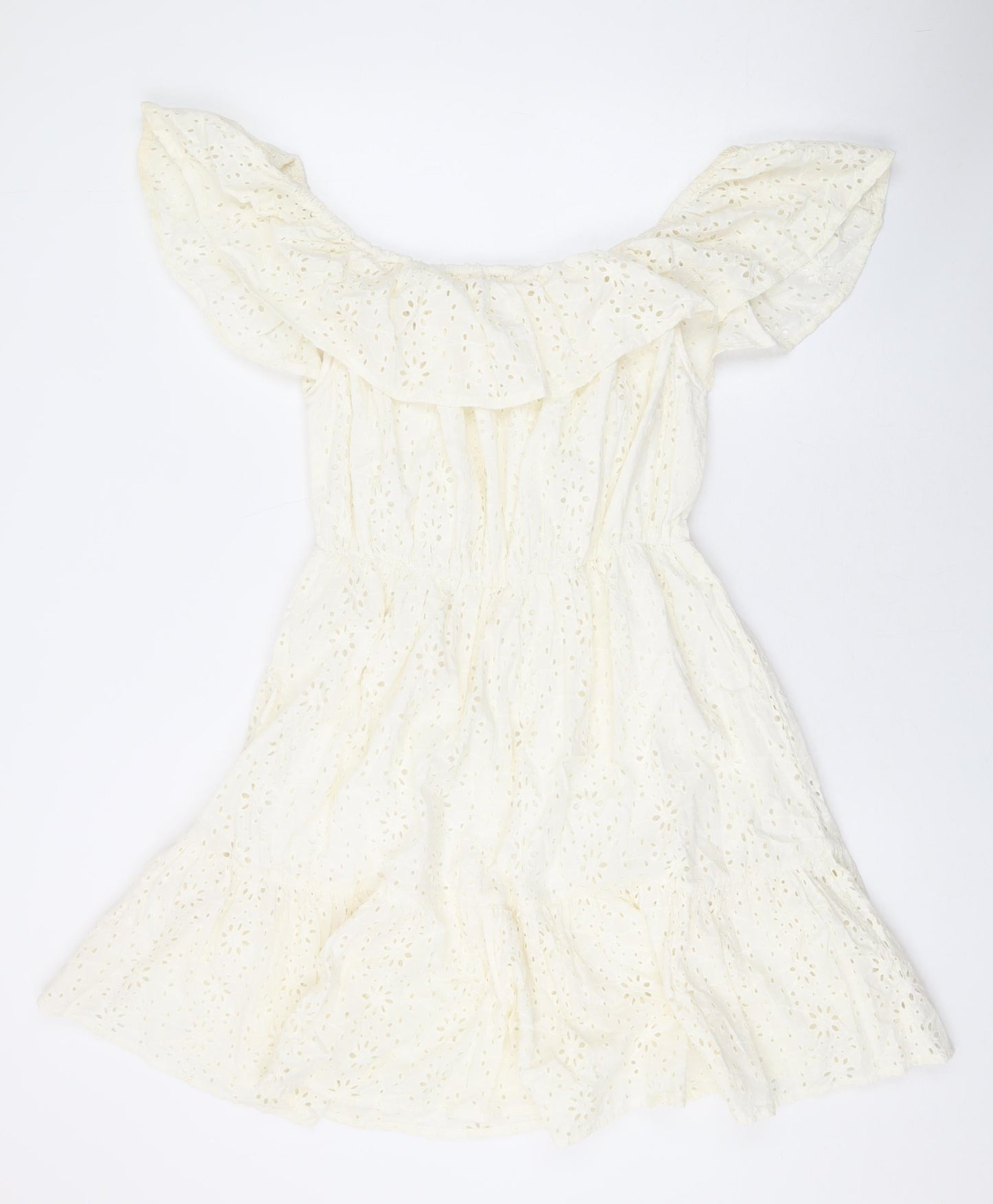 In the Style Womens White Geometric Cotton A-Line Size 12 Off the Shoulder Pullover