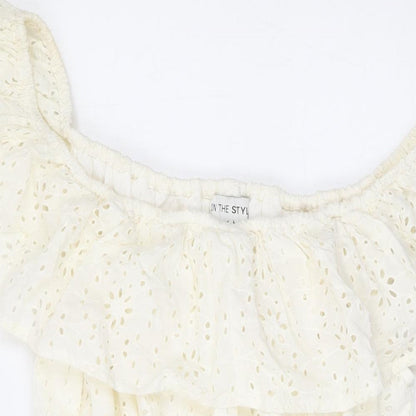 In the Style Womens White Geometric Cotton A-Line Size 12 Off the Shoulder Pullover