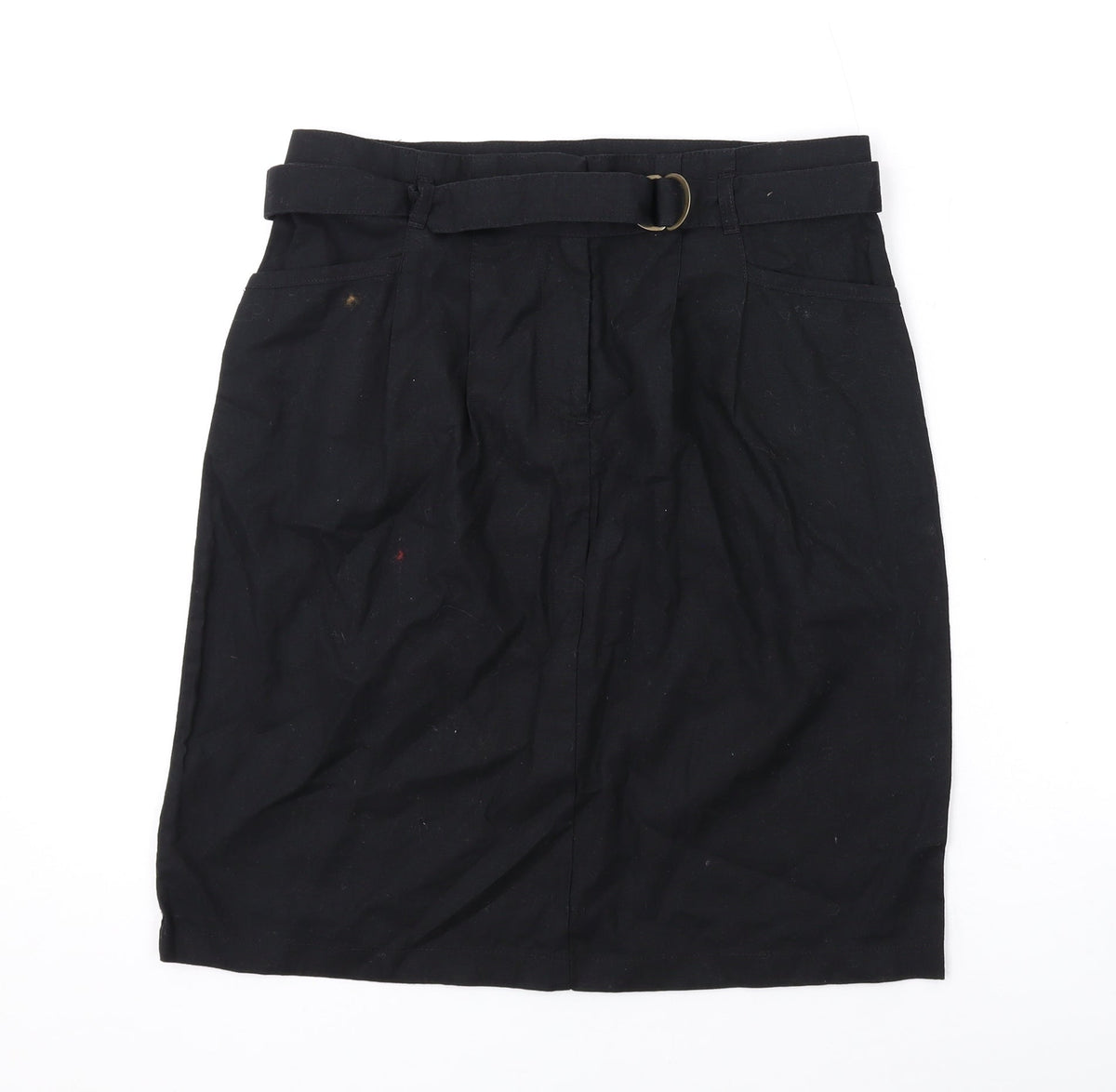Bonprix Womens Black Linen Mini Skirt Size 8 Zip