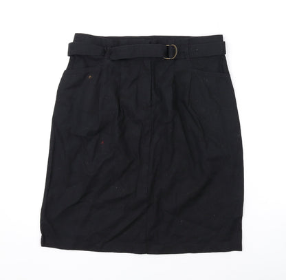 Bonprix Womens Black Linen Mini Skirt Size 8 Zip
