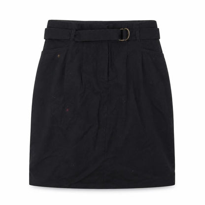 Bonprix Womens Black Linen Mini Skirt Size 8 Zip