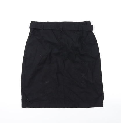 Bonprix Womens Black Linen Mini Skirt Size 8 Zip