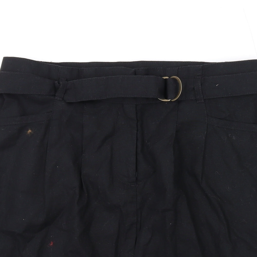 Bonprix Womens Black Linen Mini Skirt Size 8 Zip
