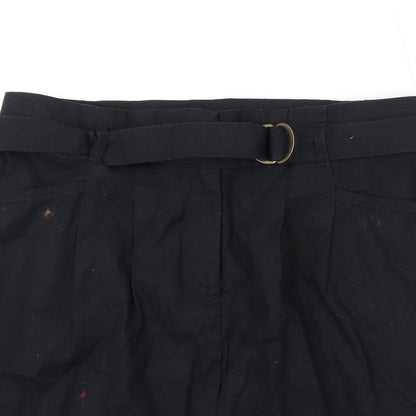 Bonprix Womens Black Linen Mini Skirt Size 8 Zip