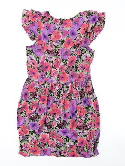 Topshop Womens Pink Floral Viscose A-Line Size 12 Round Neck Zip