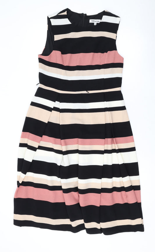 Debenhams Womens Multicoloured Striped Polyester A-Line Size 12 Round Neck Zip