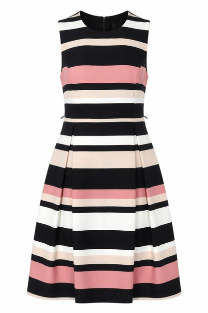 Debenhams Womens Multicoloured Striped Polyester A-Line Size 12 Round Neck Zip