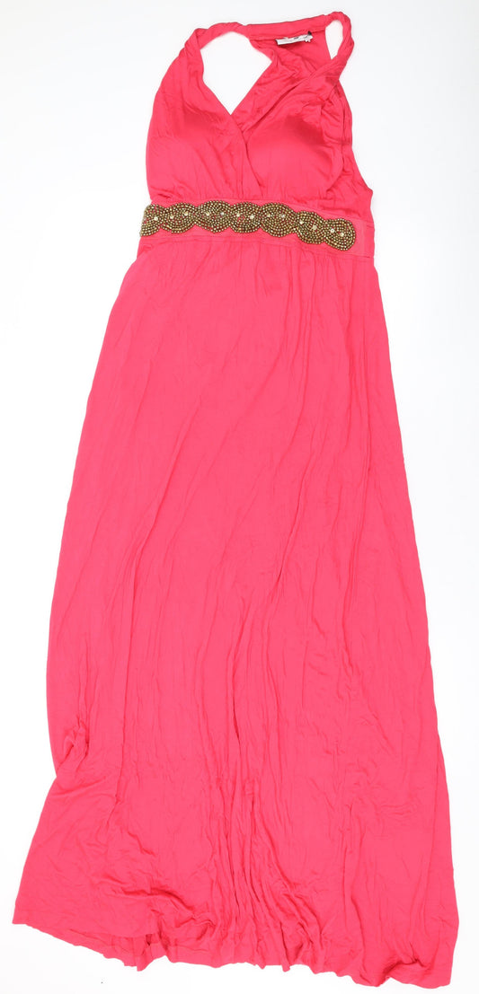 NEXT Womens Pink Viscose Maxi Size 12 V-Neck Pullover - Beaded