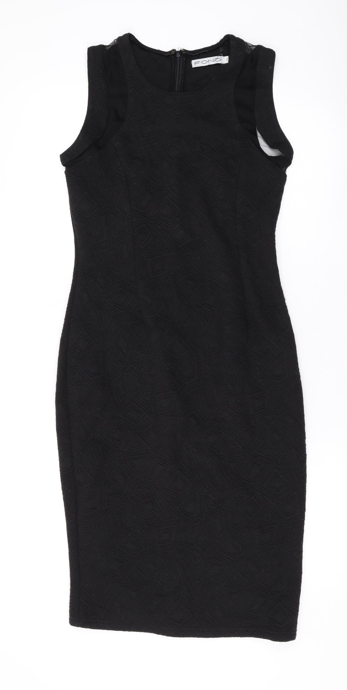 FOND Womens Black Geometric Cotton Bodycon Size 12 Square Neck Zip
