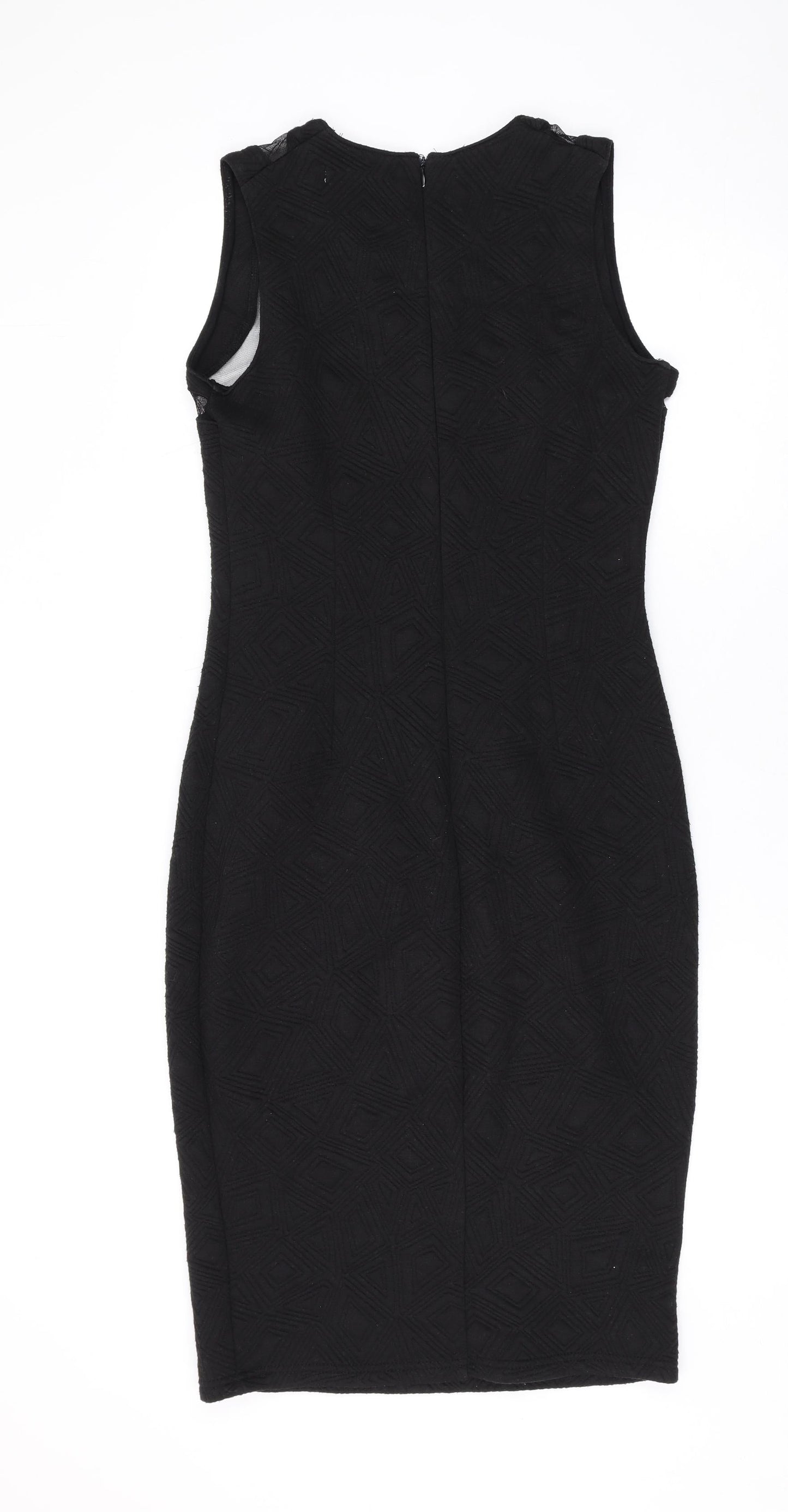 FOND Womens Black Geometric Cotton Bodycon Size 12 Square Neck Zip