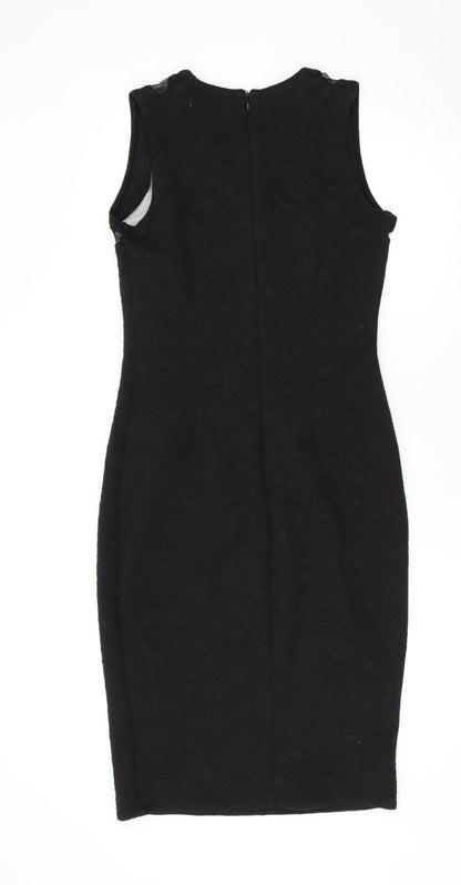 FOND Womens Black Geometric Cotton Bodycon Size 12 Square Neck Zip