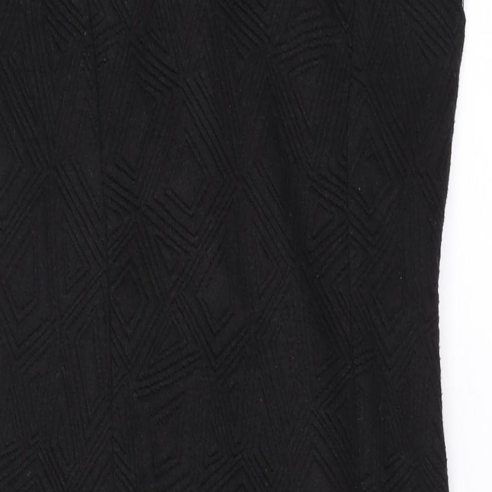 FOND Womens Black Geometric Cotton Bodycon Size 12 Square Neck Zip