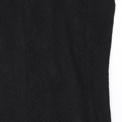 FOND Womens Black Geometric Cotton Bodycon Size 12 Square Neck Zip