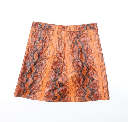 Missguided Womens Orange Animal Print Polyester Mini Skirt Size 10 Zip - Snake Print