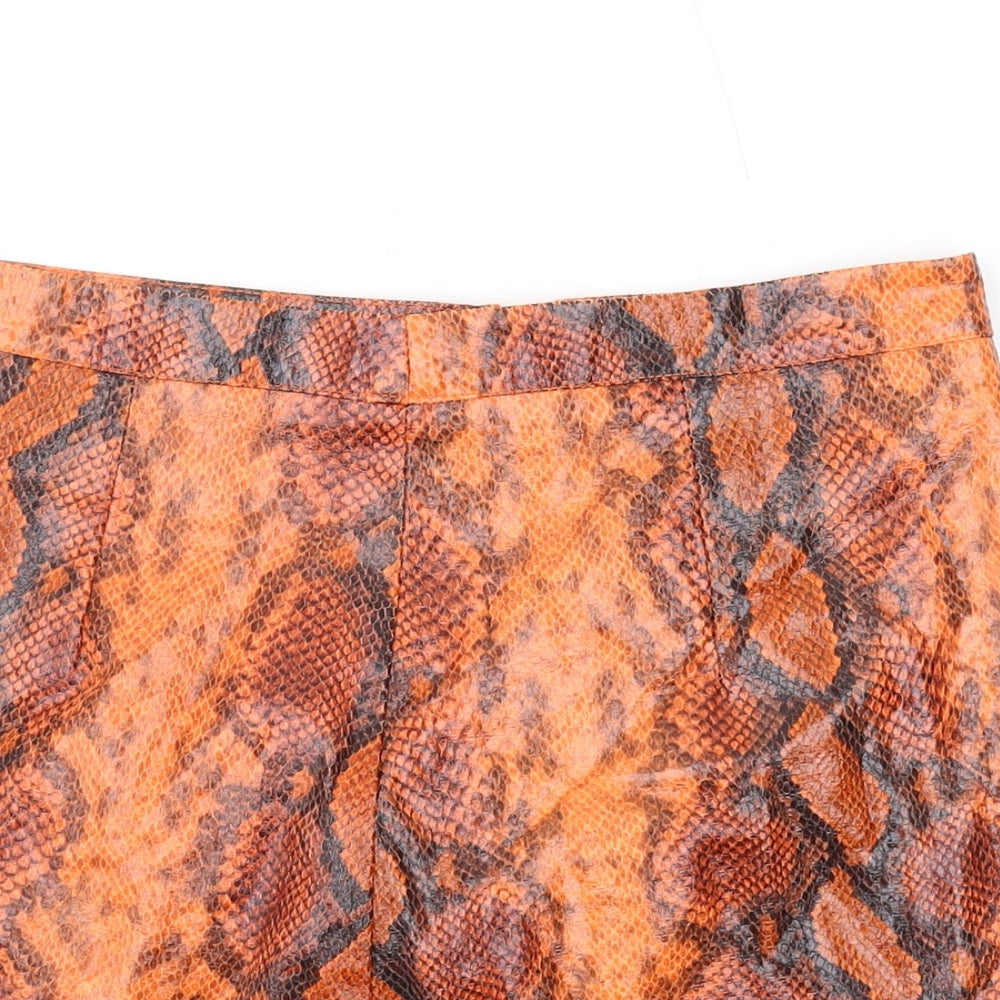 Missguided Womens Orange Animal Print Polyester Mini Skirt Size 10 Zip - Snake Print