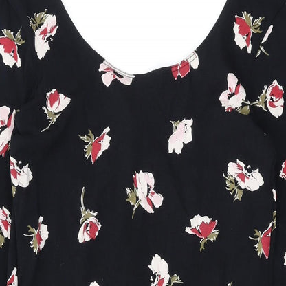 Miss Selfridge Womens Black Floral Cotton Bodycon Size 12 Scoop Neck Pullover