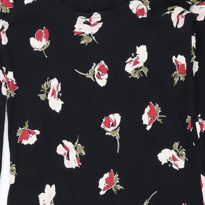 Miss Selfridge Womens Black Floral Cotton Bodycon Size 12 Scoop Neck Pullover