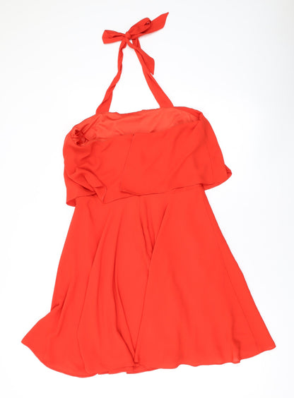 ASOS Womens Red Polyester A-Line Size 14 Halter Zip